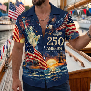 Men's Hawaiian Shirt America's Freedom 250th Anniversary,1776-2026 Patriotic Short Sleeve Button Down Vintage Shirt,United States 250 Years