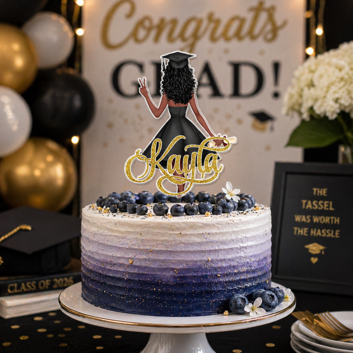 Personalized Graduation Cake Topper Gift For Girls: Class Of 2026, High School College Senior Cake Topper