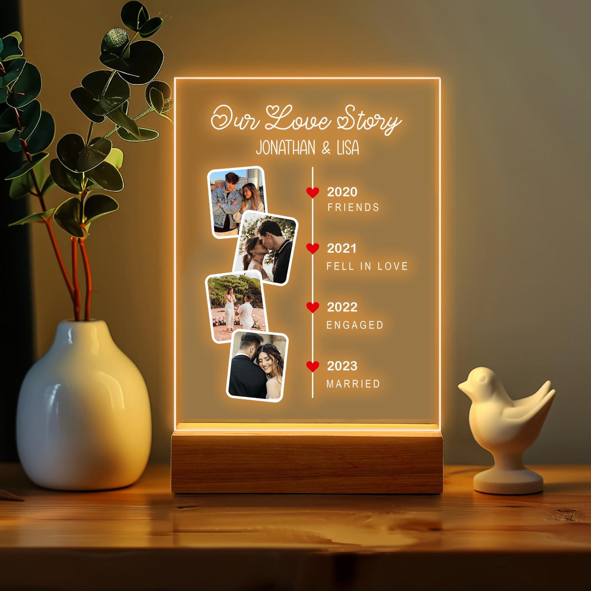 Personalized Our Love Story With Photo, Custom Couples Led Night Light, Valentines Day Gift For Him, Wedding Anniversary Gift