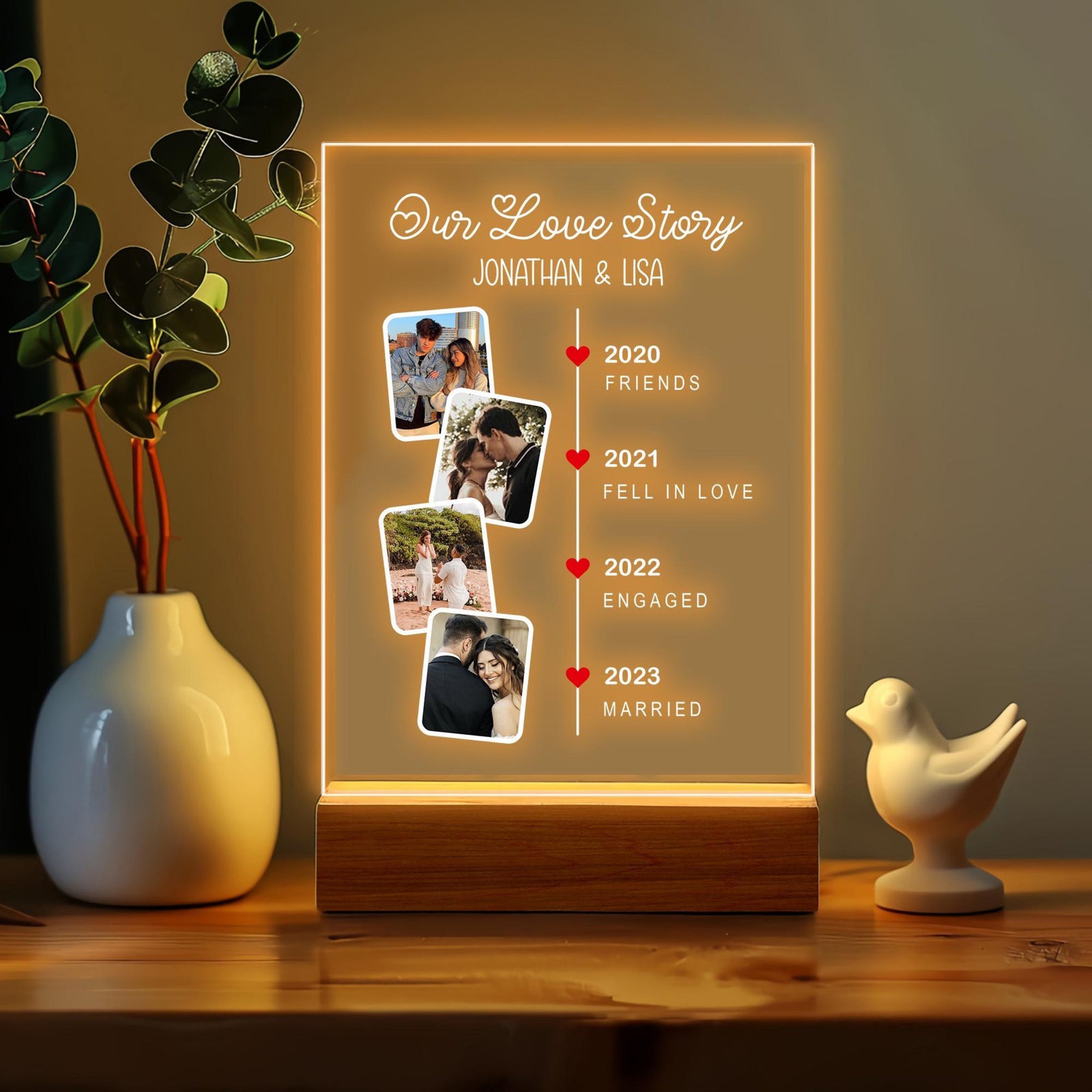 Personalized Our Love Story With Photo, Custom Couples Led Night Light, Valentines Day Gift For Him, Wedding Anniversary Gift
