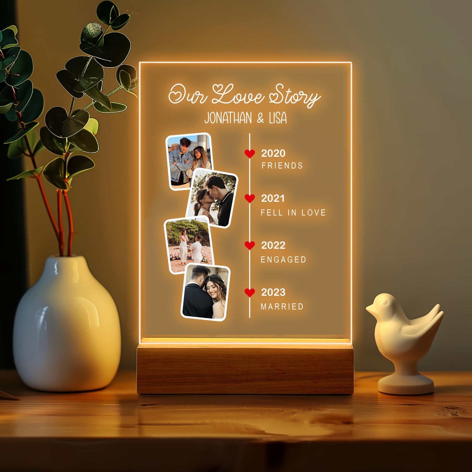 Personalized Our Love Story With Photo, Custom Couples Led Night Light, Valentines Day Gift For Him, Wedding Anniversary Gift