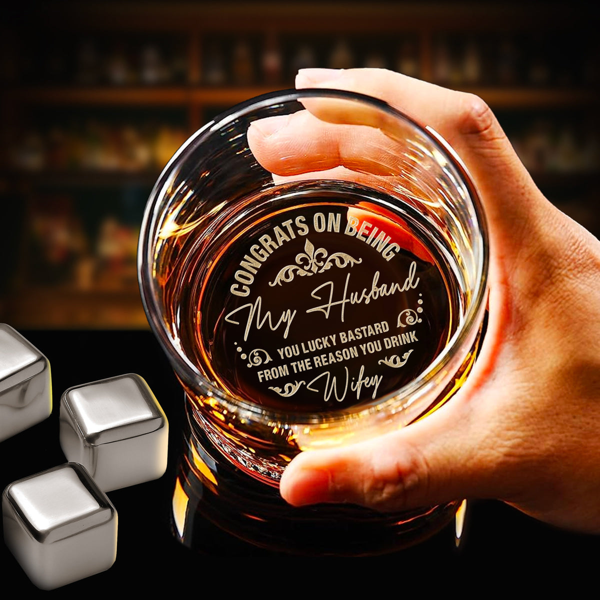 Congrats On Being My Husband - Personalized Wine Glass - Whiskey Glass Gift For Husband