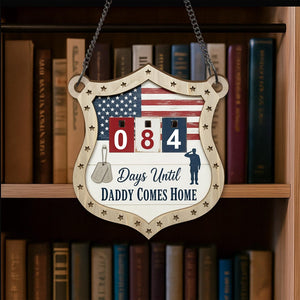 Personalized Military Countdown Sign with Days Tracker and American Flag Shield Design