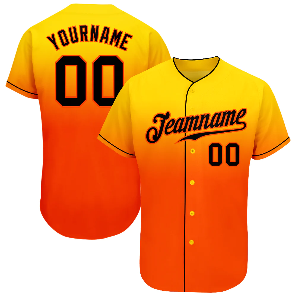 Custom Yellow Black-Orange Authentic Fade Fashion Baseball Jersey