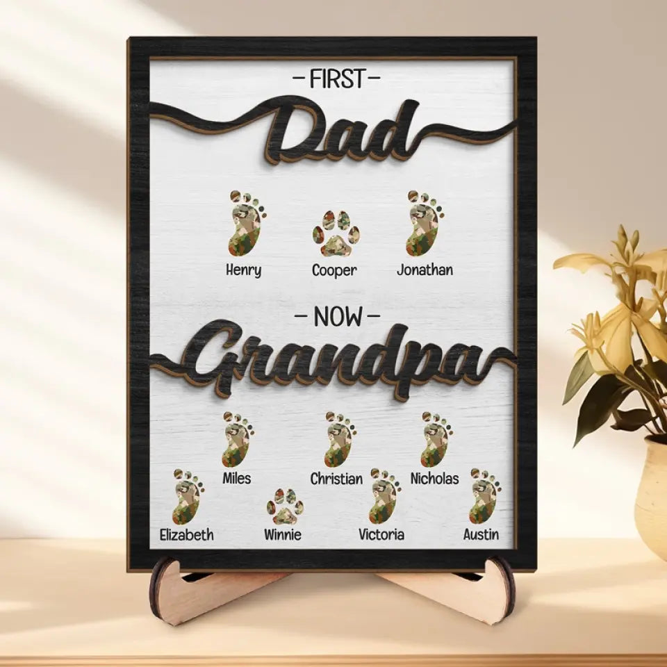 First Dad Now Grandpa Camouflage Pattern - Personalized Wooden Plaque - Father's Day, Gift For Dad, Grandpa