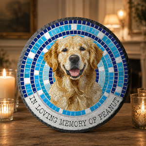 In Loving Memory Upload Photo - Circle Slate Memorial Stone For Dog Cat Memorial