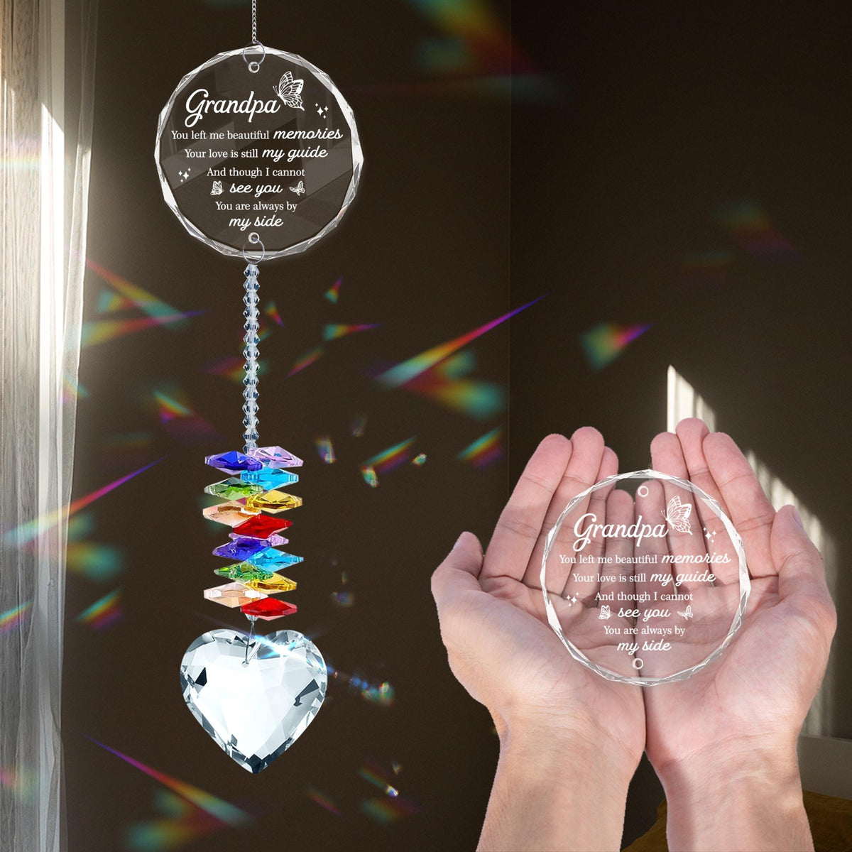 Crystal Ornament Sympathy Loss of Grandpa, Memorial Rainbow Suncatcher Memorial Keepsake Remembrance Consolation Grief Loss of Grandfather
