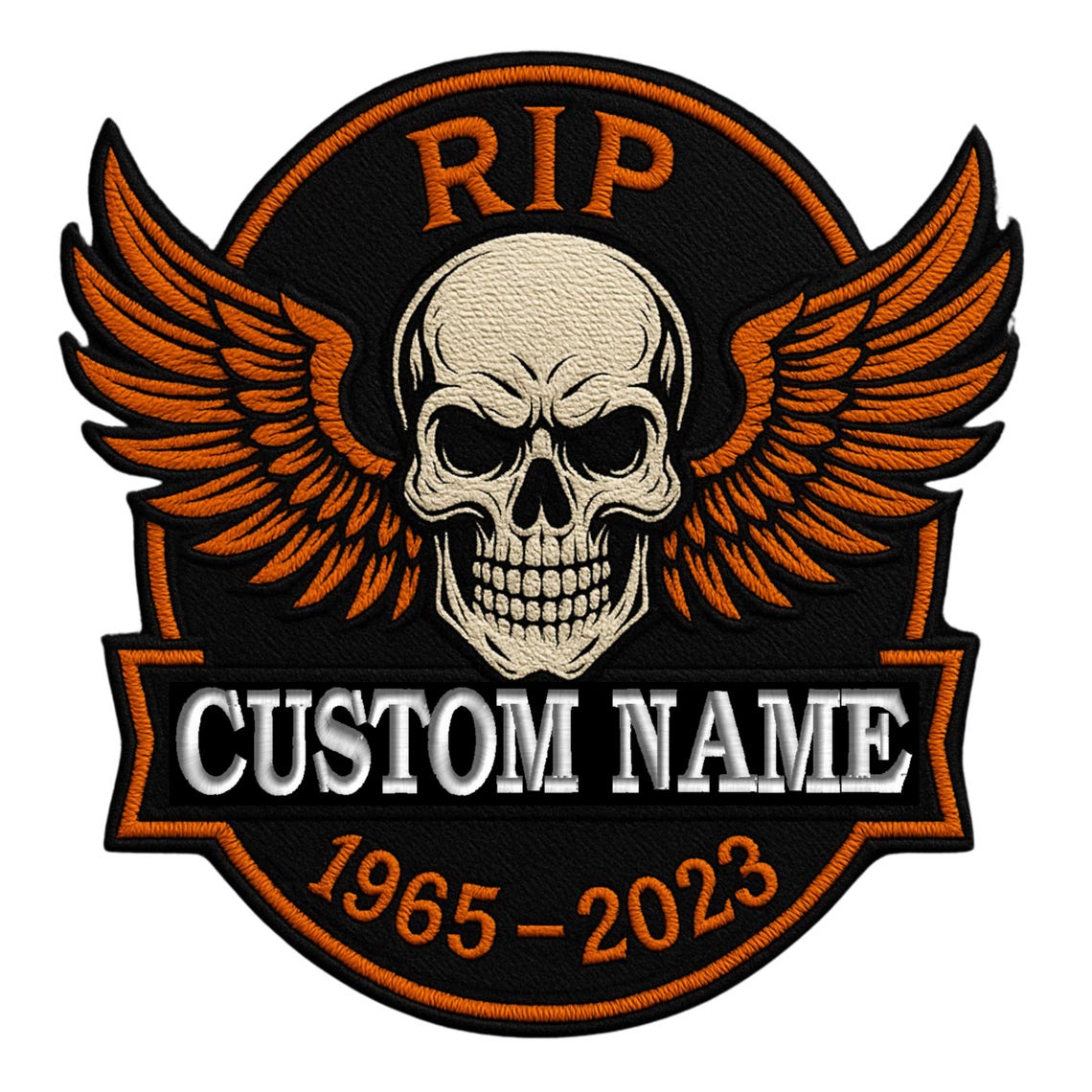 Custom Embroidered Iron On Memorial Biker Name Patch, In Memory RIP Shield