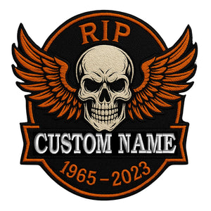 Custom Embroidered Iron On Memorial Biker Name Patch, In Memory RIP Shield