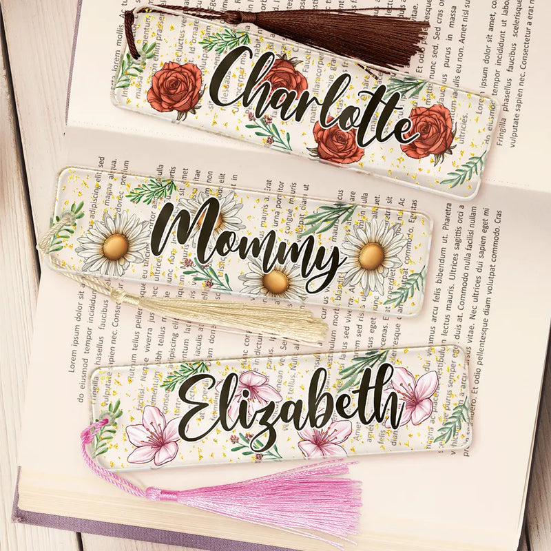 Colorful Flower Birth Month & Name - Personalized Acrylic Bookmark - Gift For Her, Gift For Sister, Bestie, Friend
