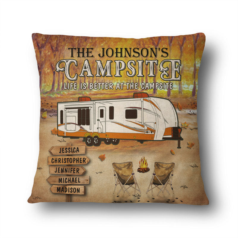 Fall Campsite Life Is Better At The Campsite - Personalized Pillow - Autumn Camping Gift Idea