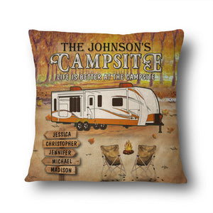 Fall Campsite Life Is Better At The Campsite - Personalized Pillow - Autumn Camping Gift Idea