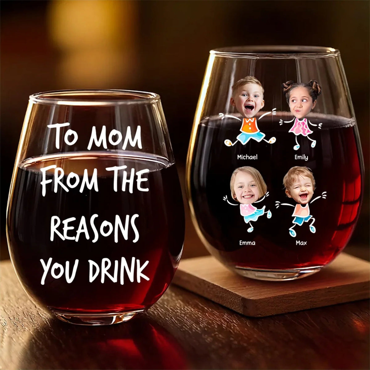 From The Reason You Drink Custom Kid's Face - Personalized Wine Glass - Gift For Mom, Mother's Day, Birthday Gift