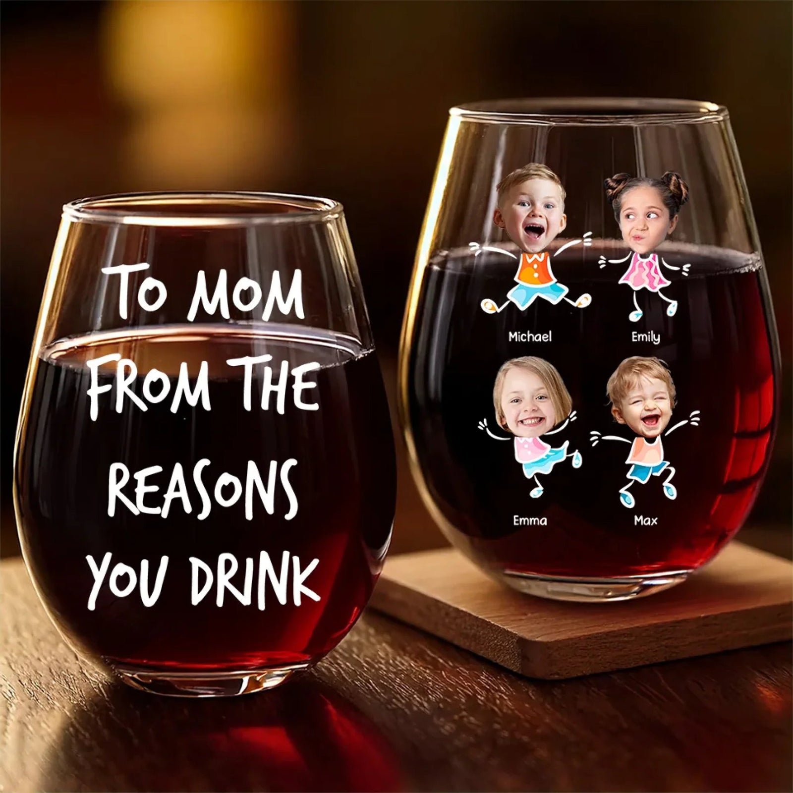 From The Reason You Drink Custom Kid's Face - Personalized Wine Glass - Gift For Mom, Mother's Day, Birthday Gift