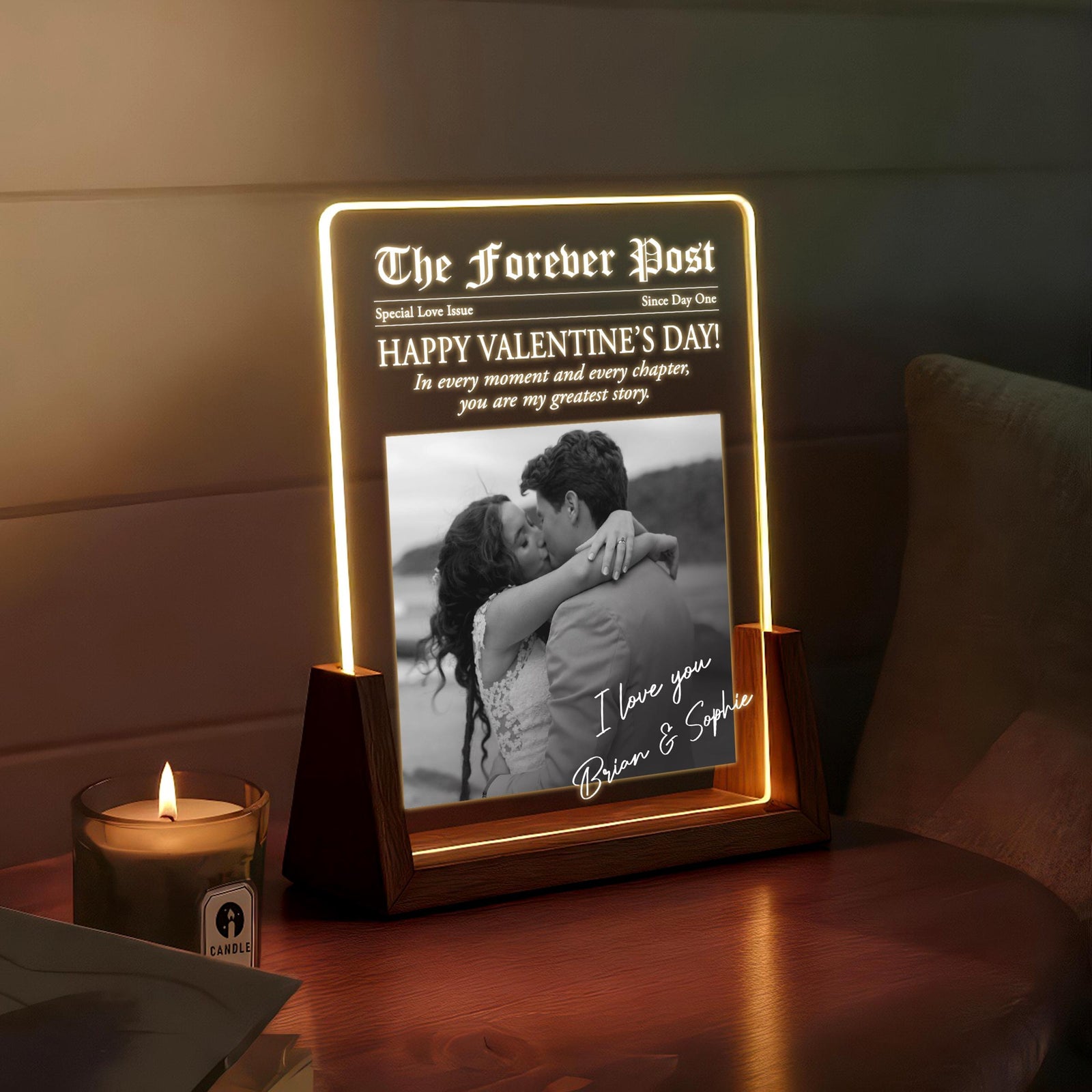 The Forever Posts Valentine Newspaper LED Lamp Personalized Photo Love Story Gift for Couples
