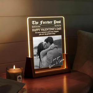 The Forever Posts Valentine Newspaper LED Lamp Personalized Photo Love Story Gift for Couples