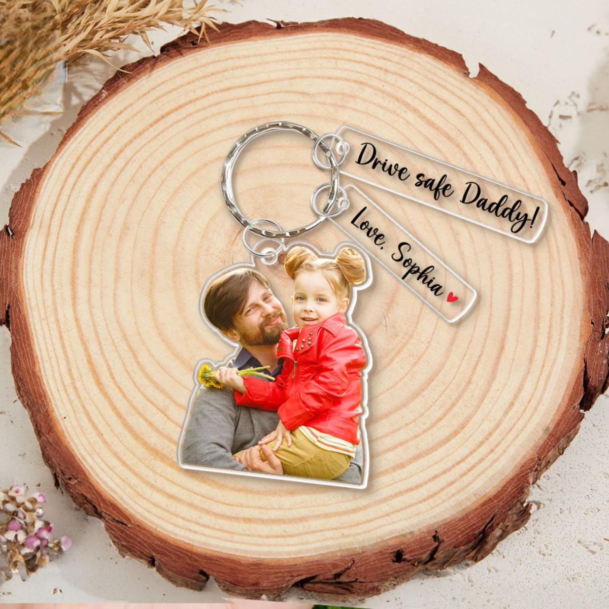 Custom Daddy Photo Acrylic Keychain, Father's Day Gift For Dad, From Son Daughter, Custom Baby Photo Keychain, Drive Safe Daddy,New Dad Gift