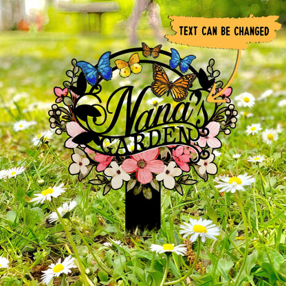 Personalized Nana's Garden Sign, Metal Garden Stake with Flowers and Butterflies, Outdoor Yard Decoration, Grandma Gift, Nana's Blessings