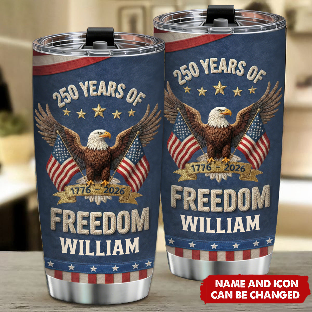 250Th Anniversary USA Patriotic Faux Pattern - Personalized Tumbler Cup - Patriotic Gift, 4th of July Gift