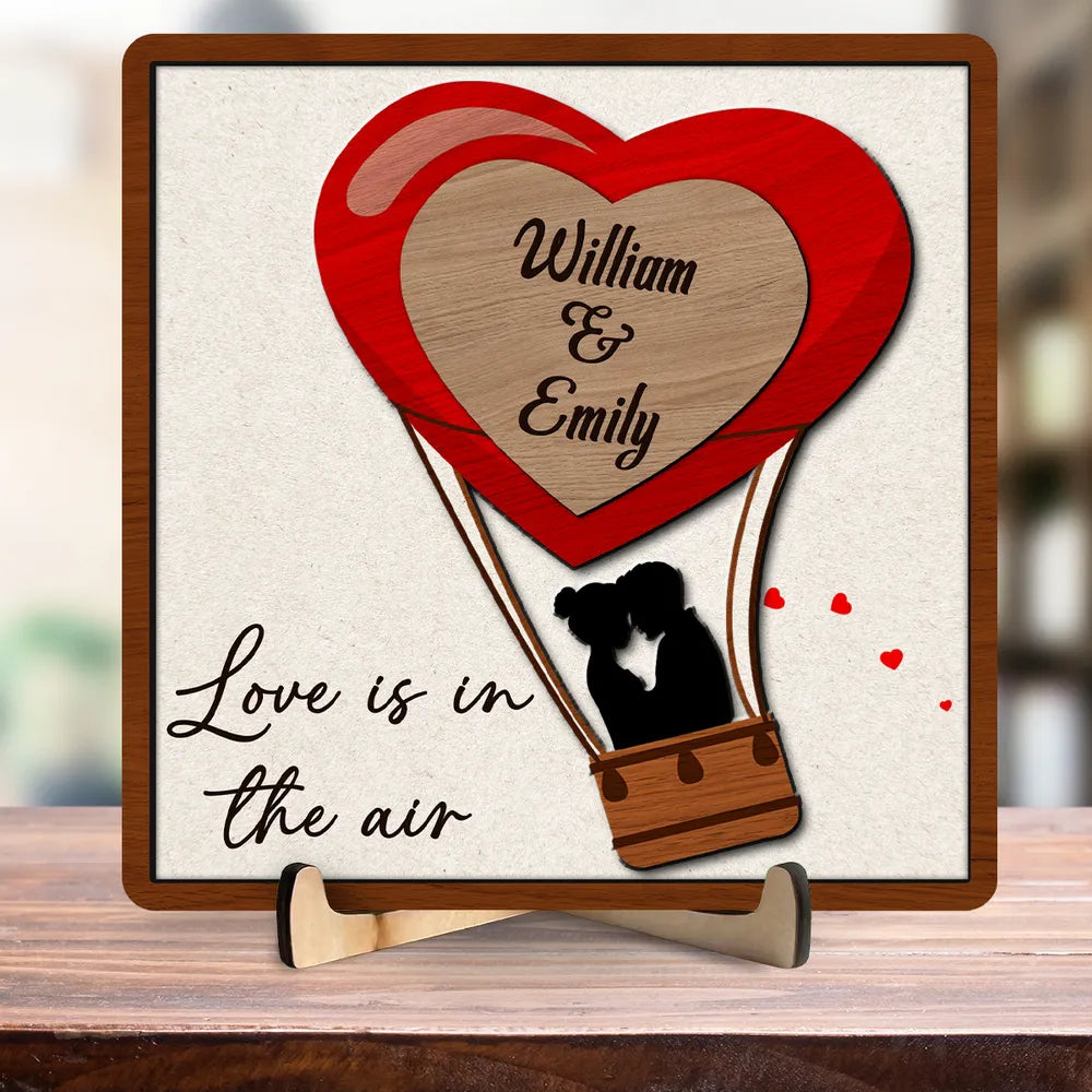 Love Is In The Air - Personalized Wooden Plaque - Valentine's Day Gift For Couple