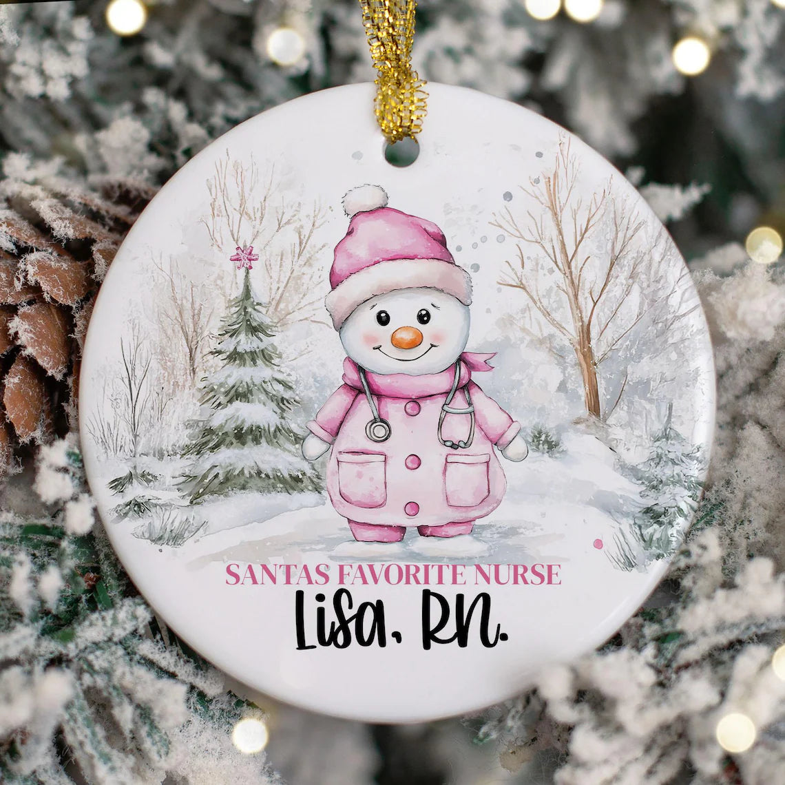 Personalized Nurse Ornament, Custom Santas Favorite Nurse Christmas Ornament, Gift for New LPN RN Nurse Practitioner, Snowman Nurse