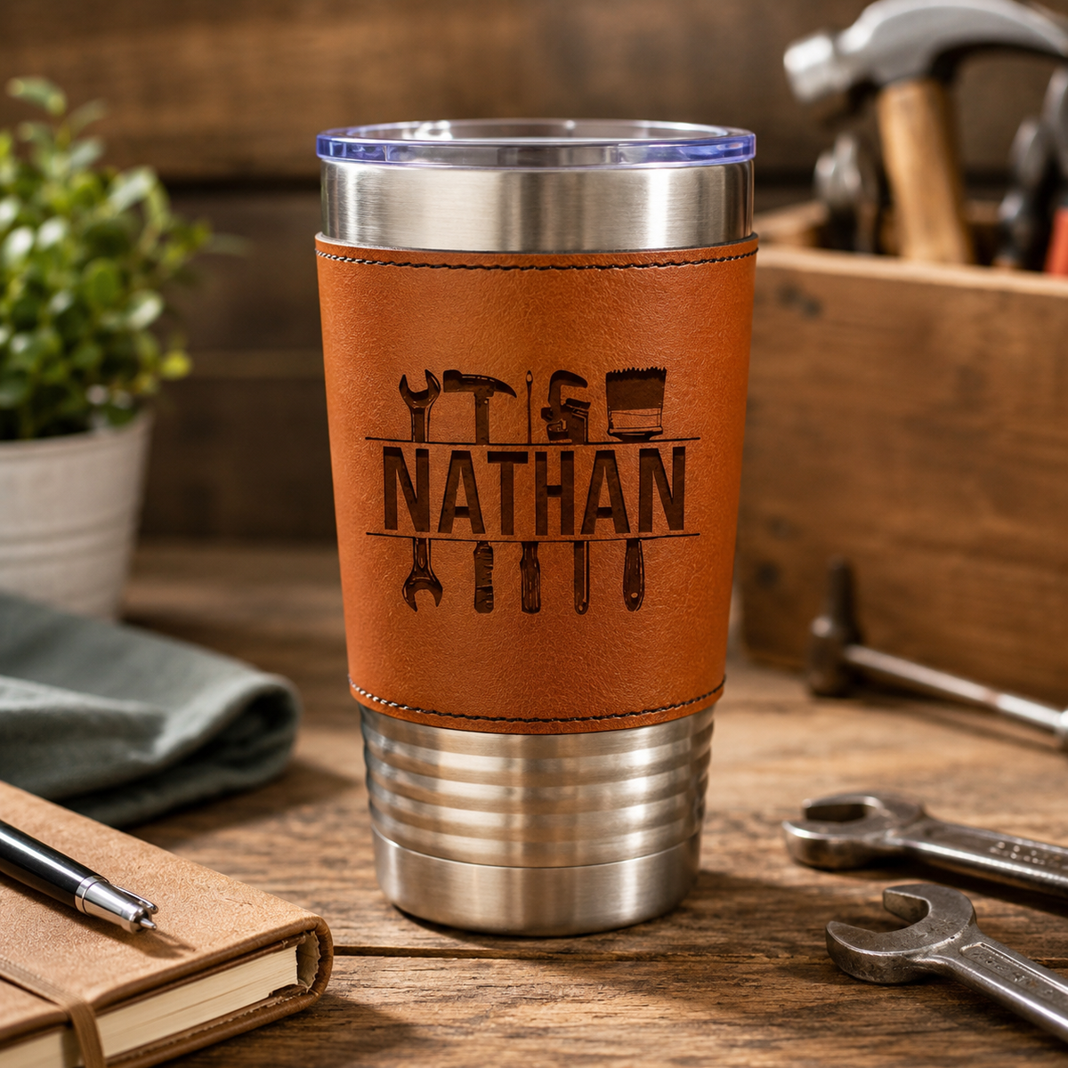Personalized Contractor Tumbler, Leather Wrapped Tumbler, Builder Gift, Handyman Gifts, Janitor Gifts, Repair Maintenance Gifts,Painter