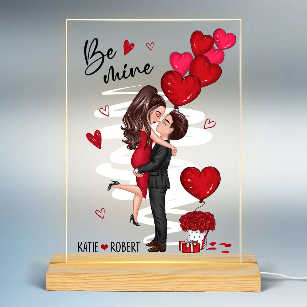 Be Mine Kissing Couple - Personalized 3D LED Light Wooden Base - Valentine's Day Gift, Anniversary Gift For Couple
