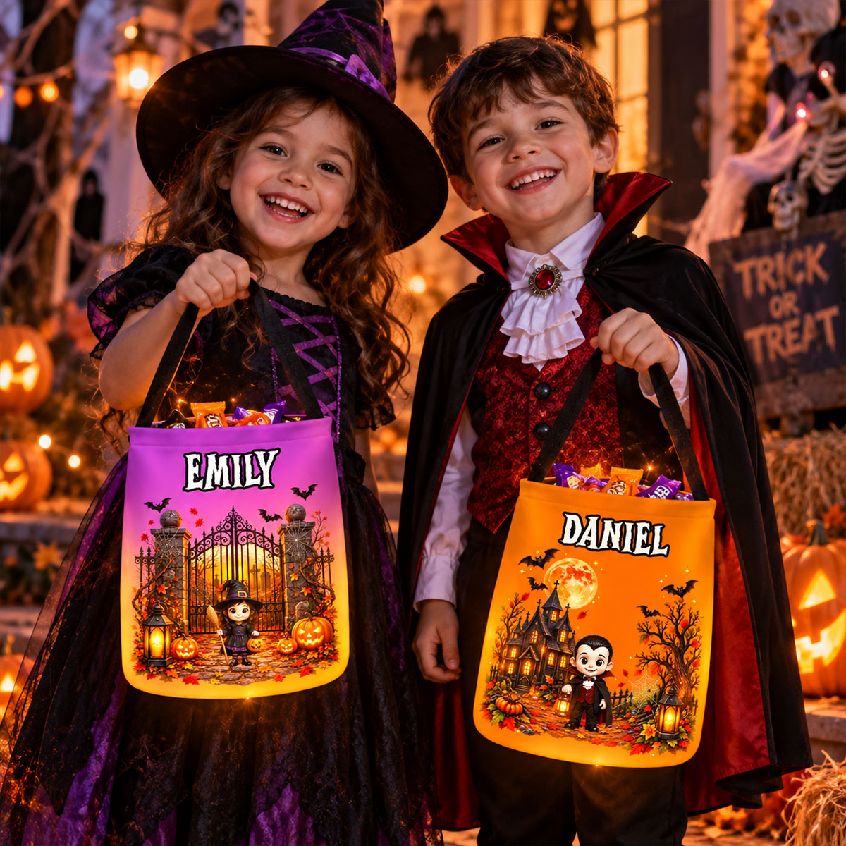 Custom LED Light Bucket Bag - Personalized Halloween Birthday Gifts For Kids - Trick Or Treat Spooky