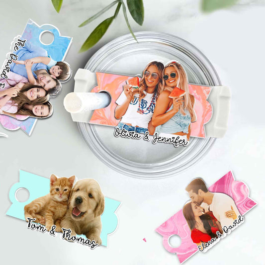Personalized Photo Tumbler Name Tag, Tumbler Name Plate Topper, Custom Pet Accessories Tumbler Tag, Gift For Best Friends