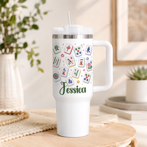 Personalized Mahjong Tumbler | Mahjong Gift for Women | Funny Mahjong Cup I Chase Dragons | Mahjong Player Gift | 40oz Tumbler