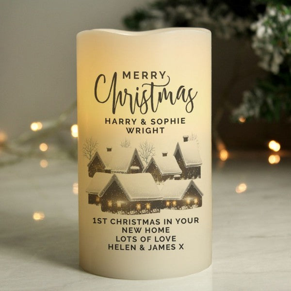Christmas Town Merry Christmas - Custom LED Flameless Candle - Christmas Gift For Couple, Family, Friends