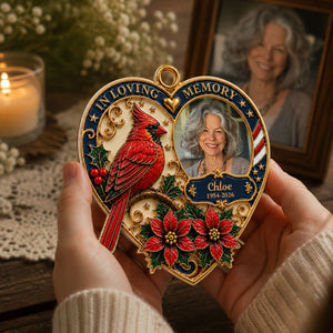In Loving Memory Cardinal Photo Ornament - Personalized Memorial Gifts - Real 3D Raised Ornament