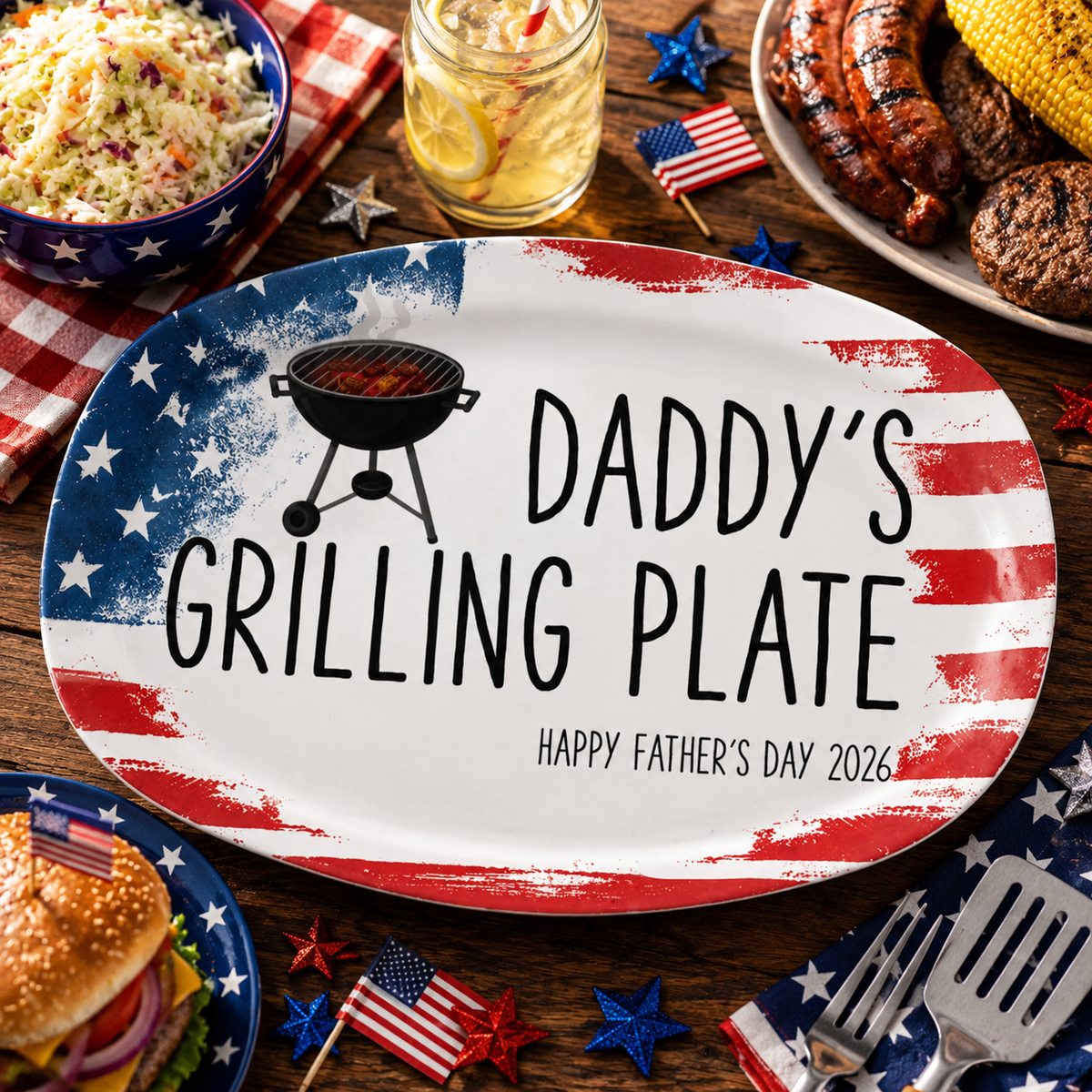 American Dad's grilling Plate Ever - Personalized Platter - 4th Of July Gift, Patriotic Gift For Family, Gift For Grilling Dad