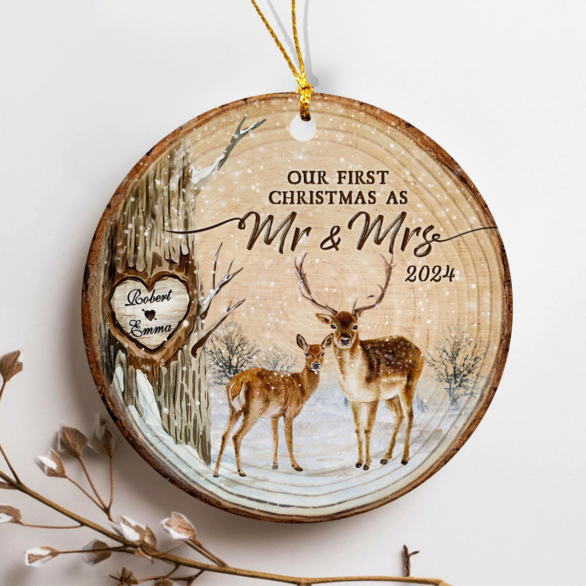 Personalized First Christmas Married Ornament, Our First Christmas As Mr & Mrs Deer Couple, Mr and Mrs Ornament, Wedding Ornament, Newlywed Gift