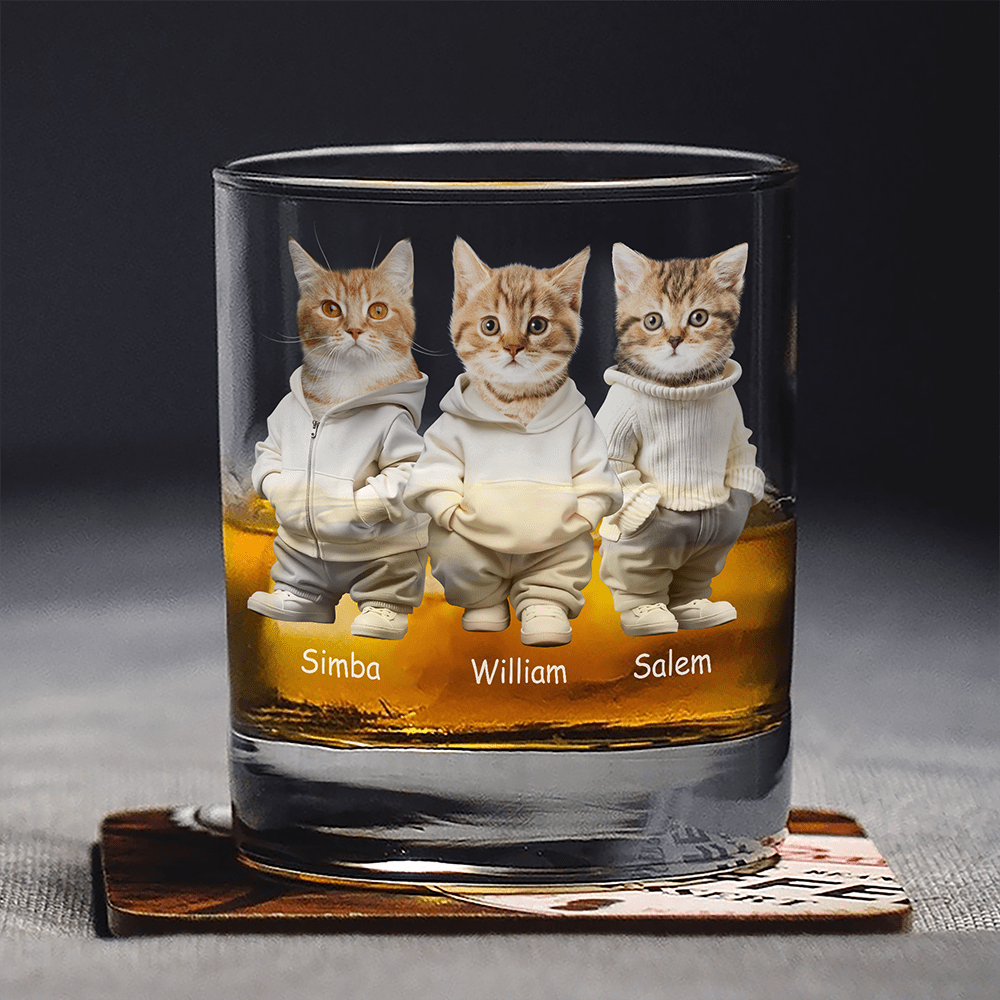 Custom Photo Cool Dog Cool Cat - Personalized Whiskey Glass - Gift For Dog Cat Pet Lover