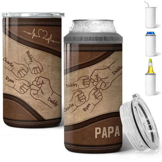 Dad Grandpa And Kids Fist Bump - Personalized Can Cooler - Gift For Dad Papa, Father's Day, Birthday Gift