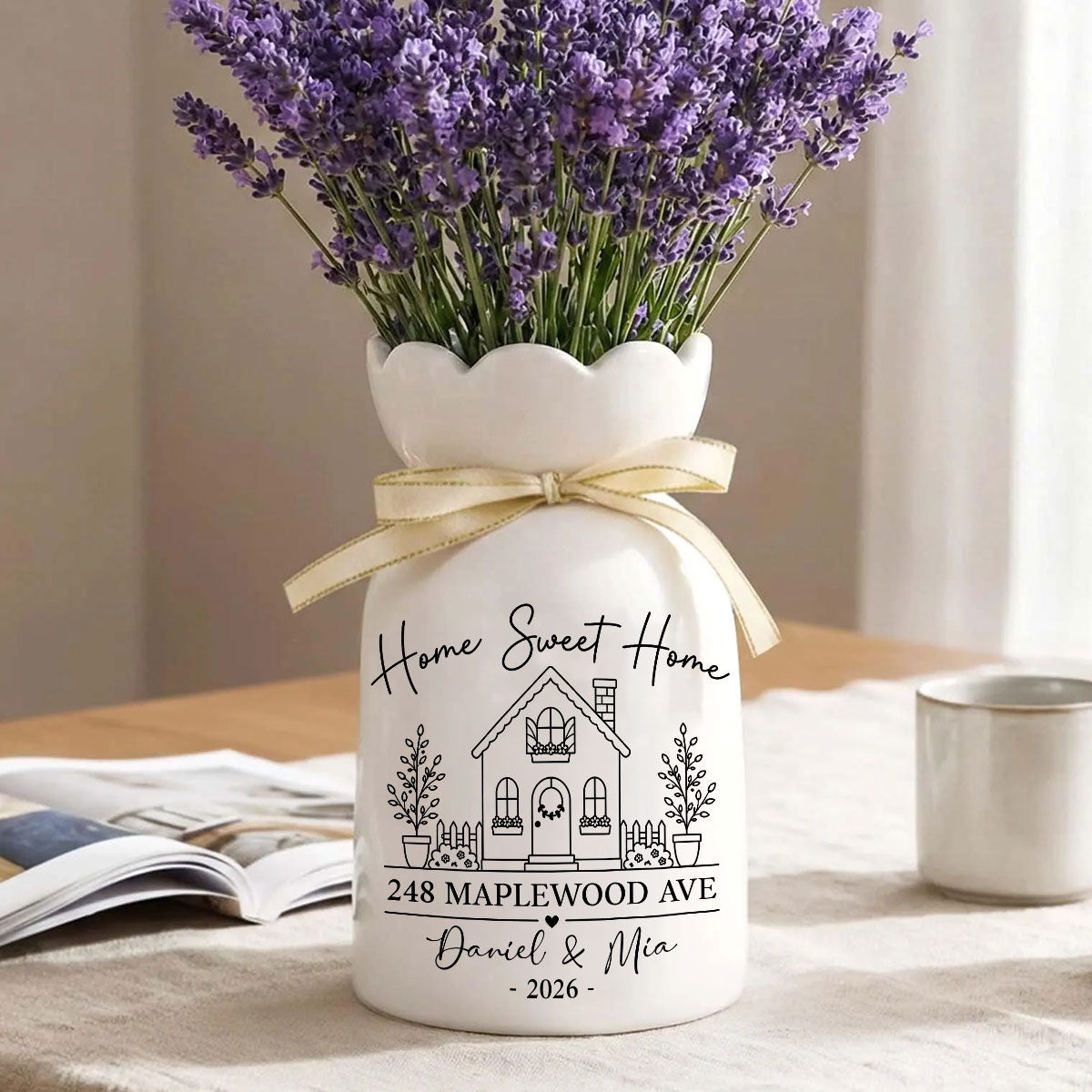 Home Sweet Home - Personalized Custom Ribbon Tie Flower Vase