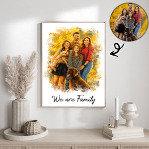 Custom Photo Watercolor Painting Family Besties Dog Cat Portrait - Personalized Poster