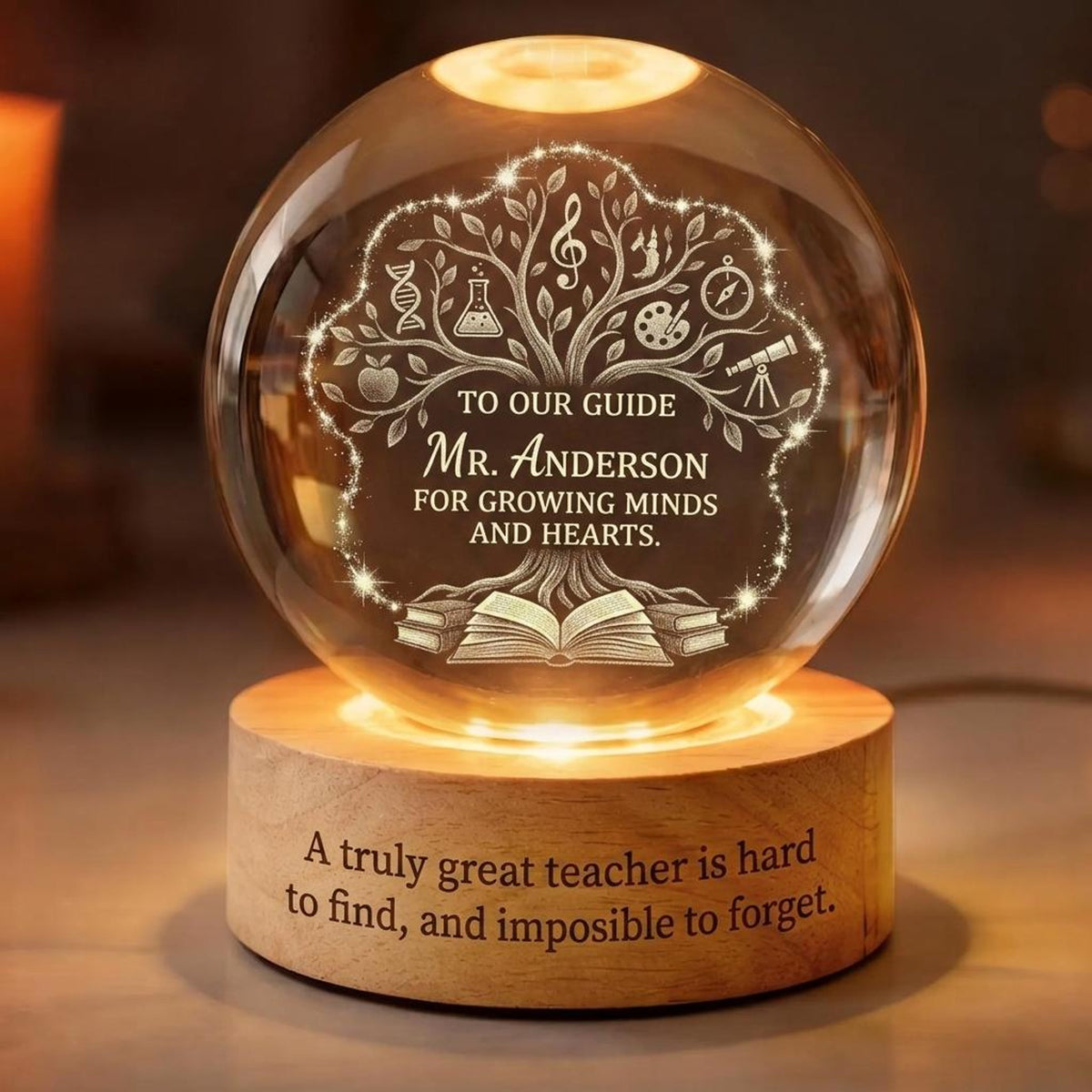 Personalized Teacher Crystal Ball Night Light, Thank You Teacher Gift, Teacher Appreciation Gift, Leaving School Gift, Mentor Gift,Grad Gift