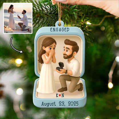 First Christmas Engaged 2025 Ornament, Custom Proposal Photo Figure Ornament, Personalized Engagement Keepsake, Christmas Gift For Couples