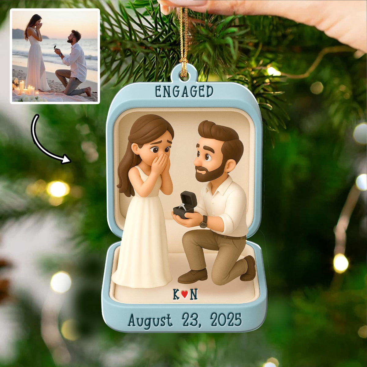 First Christmas Engaged 2025 Ornament, Custom Proposal Photo Figure Ornament, Personalized Engagement Keepsake, Christmas Gift For Couples