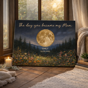 Mystical Midnight The Day You Become Mom Grandma Custom Birth Moon Phase - Personalized Canvas - Mother's Day Gift For Mom, Grandma