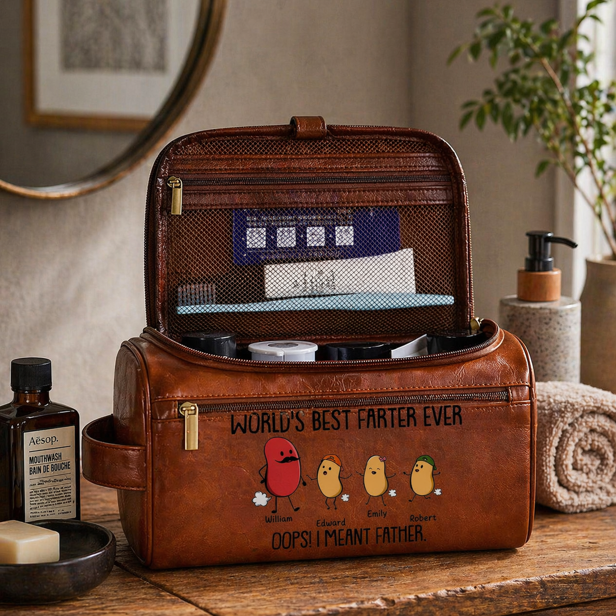 Best Farter Ever I Mean Father - Personalized Leather Toiletry Bag - Gift For Father, Gift For Grandpa, Father's Day Gift