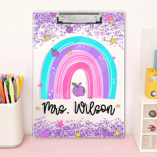 Personalized Teacher Appreciation Gifts, Custom Rainbow Teacher Clipboard, Teacher Name Clipboard, Back To School, End Of Year School Gift