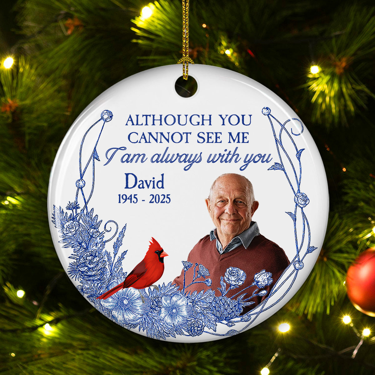 I Am Always With You Blue Toile Custom Photo - Personalized Ornament - Memorial Gift