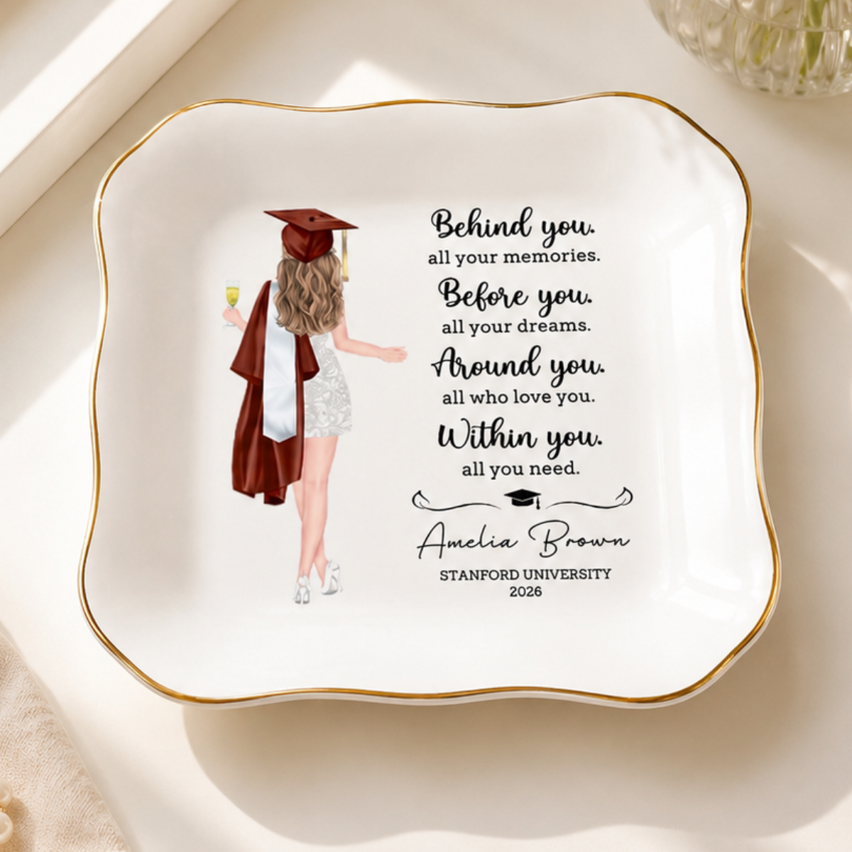 Personalized Graduation Jewelry Dish, Ceramic Graduation Ring Holder, Trinket Tray For Daughter, Custom Graduation Gift For Her, Class of 2026