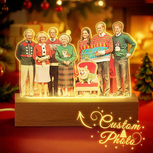 Custom Photo Shape - Personalized 3D LED Light Wooden Base - Christmas Gift For Family Members