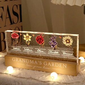 Grandma's Garden Of Grandkids Birth Month Flowers - Personalized LED Night Light - Gift For Grandma, Gift For Mom