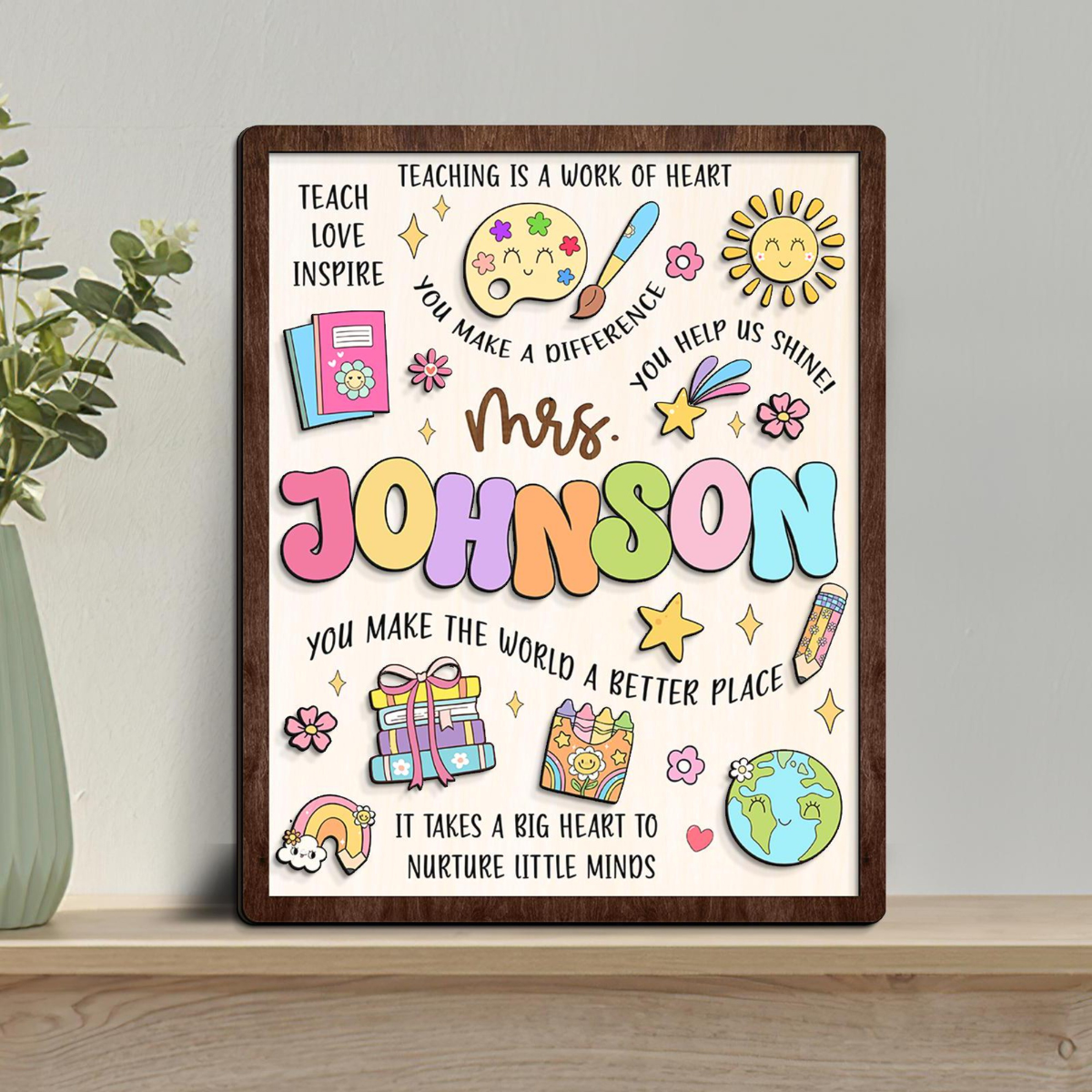 Custom Teacher Wooden Sign, Teacher Appreciation Gifts, Teacher Classroom Door Hanger, Thank You Teacher Gifts, Custom 3D Teacher Name Sign