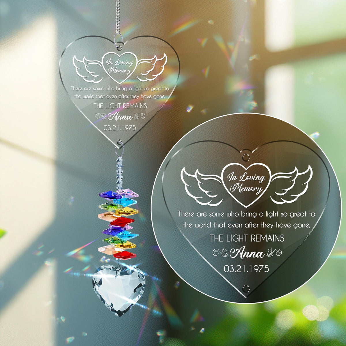 The Light Remains Suncatcher, Memorial Crystal Suncatcher, Sympathy Gift for Loss of Mom Grandma Dad Grandpa, Those we love don't go away